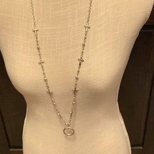 Lanyard - silver with cross and bead accents.